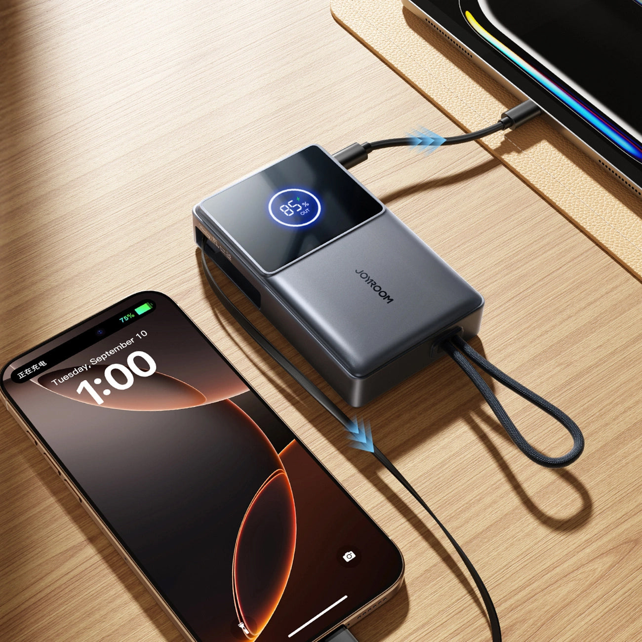 Joyroom JR-PR1 külső akkumulátor, 10000mAh, 22.5W, PD, 2 x USB-C, Szürke