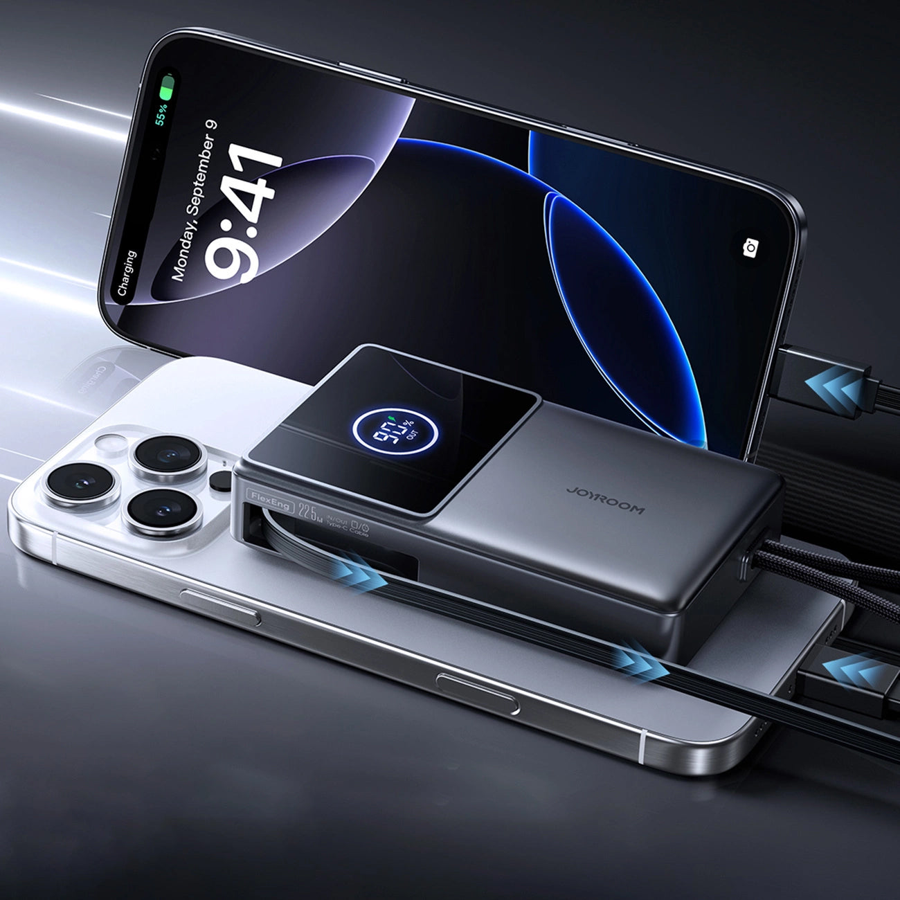 Joyroom JR-PR1 külső akkumulátor, 10000mAh, 22.5W, PD, 2 x USB-C, Szürke