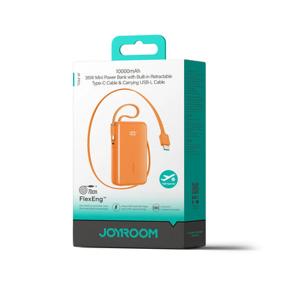 Joyroom JR-PR2L külső akkumulátor, 10000mAh, 35W, QC + PD, 1 x Lightning - 2 x USB-C, Narancssárga