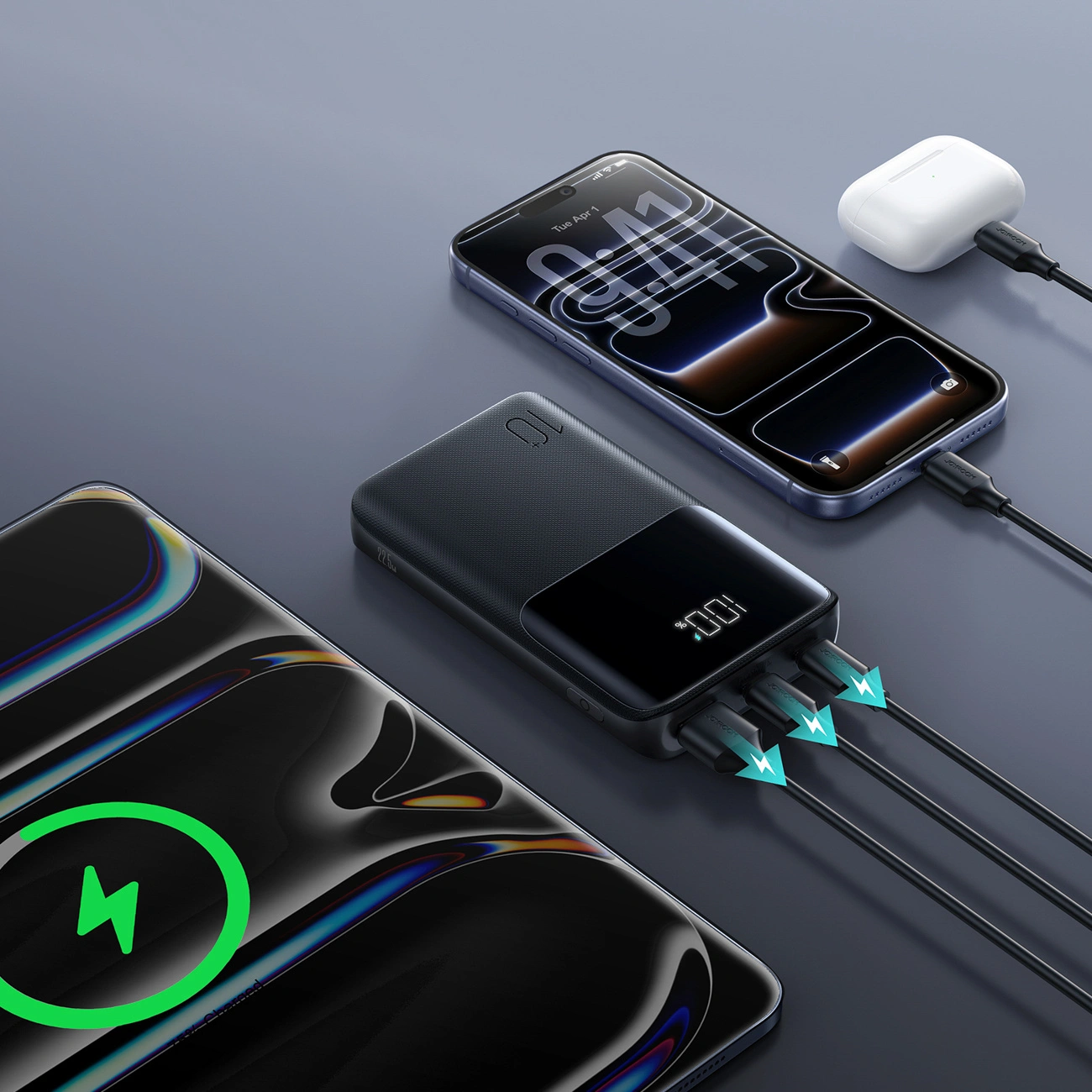 Joyroom JR-QP191 külső akkumulátor, 10000mAh, 22.5W, QC + PD, 1 x USB-A - 2 x USB-C, Fekete