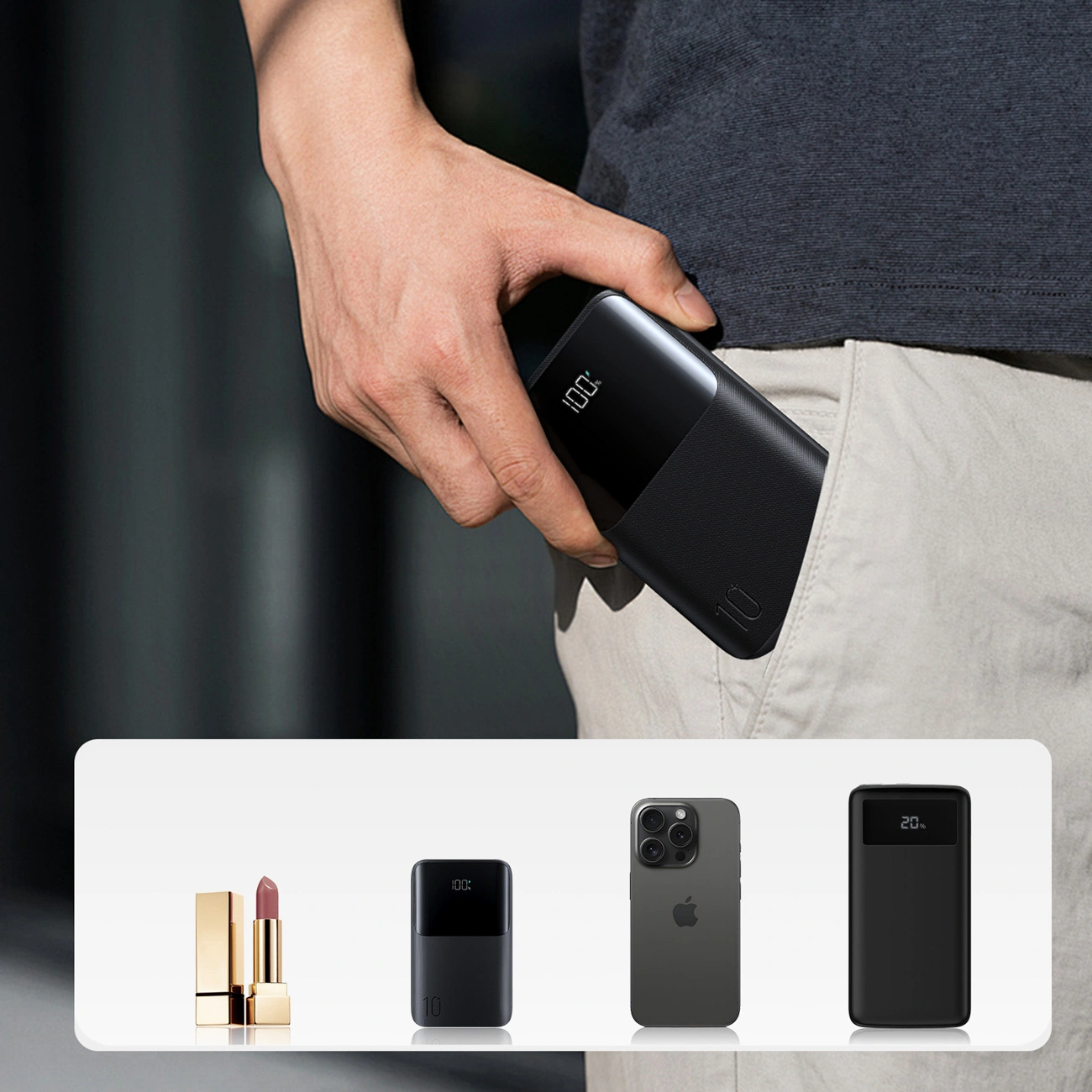 Joyroom JR-QP191 külső akkumulátor, 10000mAh, 22.5W, QC + PD, 1 x USB-A - 2 x USB-C, Fekete