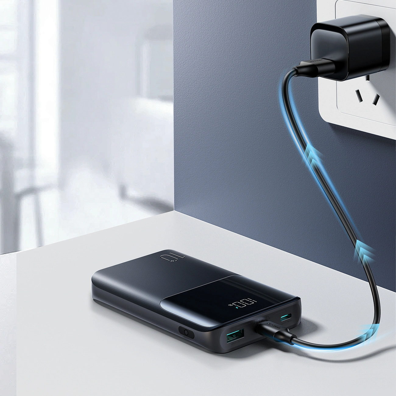 Joyroom JR-QP191 külső akkumulátor, 10000mAh, 22.5W, QC + PD, 1 x USB-A - 2 x USB-C, Fekete