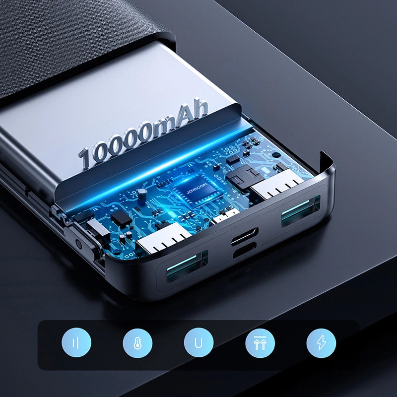 Joyroom JR-QP191 külső akkumulátor, 10000mAh, 22.5W, QC + PD, 1 x USB-C - 2 x USB-A, Fekete