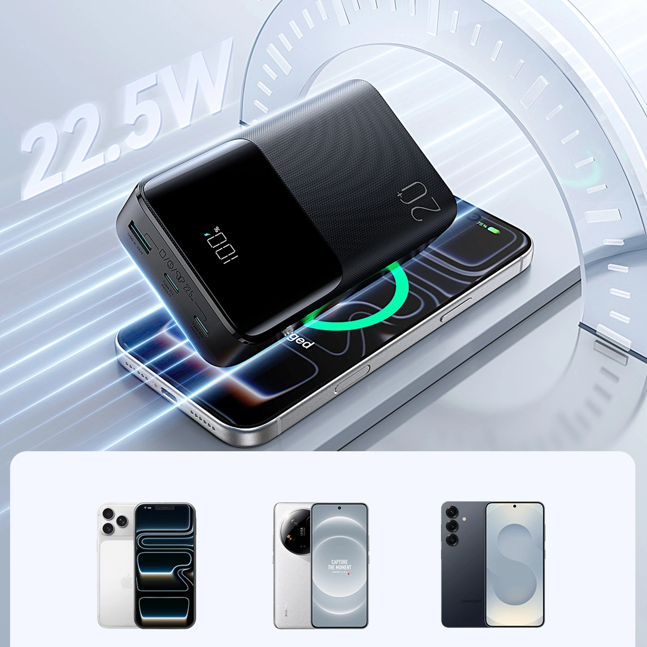 Joyroom JR-QP192 külső akkumulátor, 20000mAh, 22.5W, QC + PD, 1 x USB-A - 2 x USB-C, Fekete