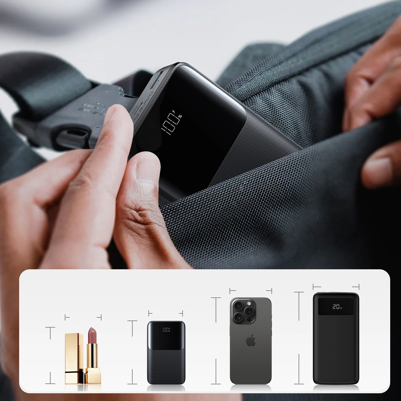 Joyroom JR-QP192 külső akkumulátor, 20000mAh, 22.5W, QC + PD, 1 x USB-A - 2 x USB-C, Fekete