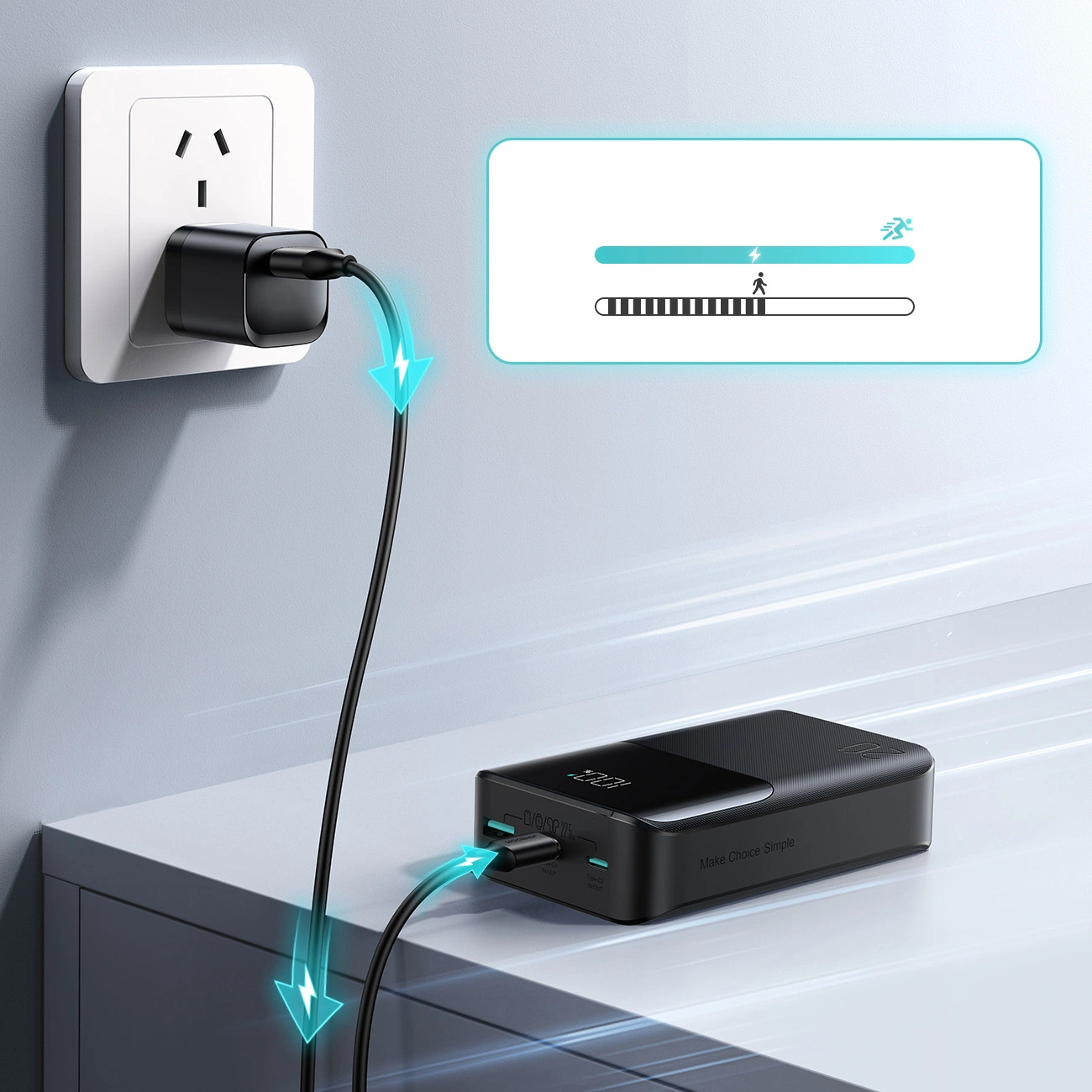 Joyroom JR-QP192 külső akkumulátor, 20000mAh, 22.5W, QC + PD, 1 x USB-A - 2 x USB-C, Fekete
