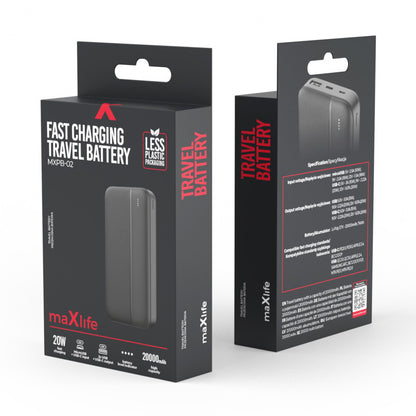 Külső akkumulátor MaXlife MXPB-02, 20000mAh, 20W, QC + PD, 1 x USB-A - 1 x USB-C, Fekete
