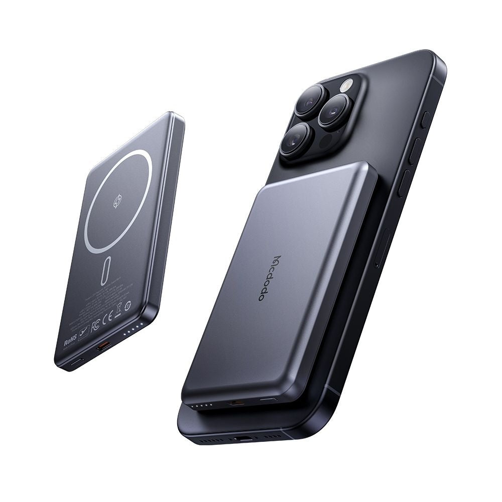 McDodo MC-4641 Meta vezeték nélküli külső akkumulátor, 5000mAh, 20W, PD + FQI, 1 x QI - 1 x USB-C, Fekete