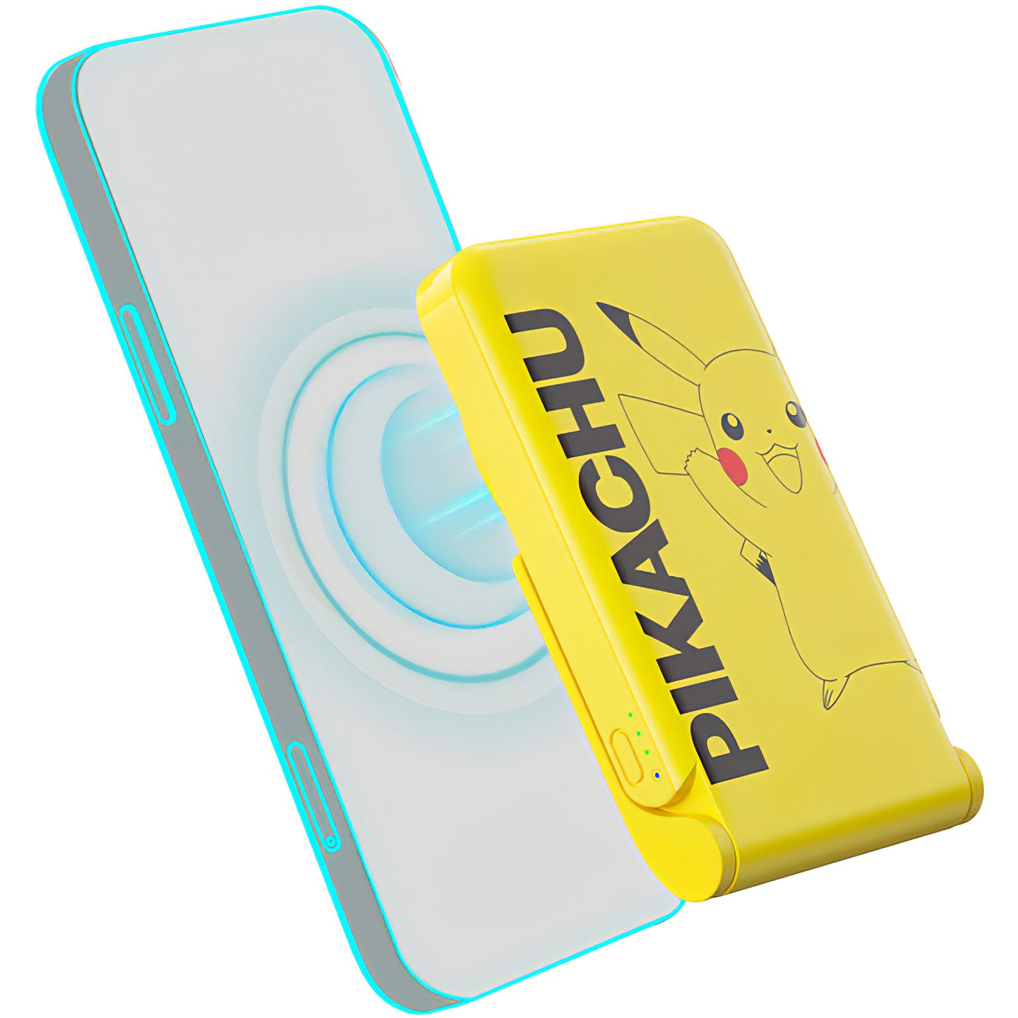 OTL Pokemon Pikatchu vezeték nélküli külső akkumulátor, 5000mAh, 20W, PD + FQI, 1 x QI - 1 x USB-C, sárga PK1191