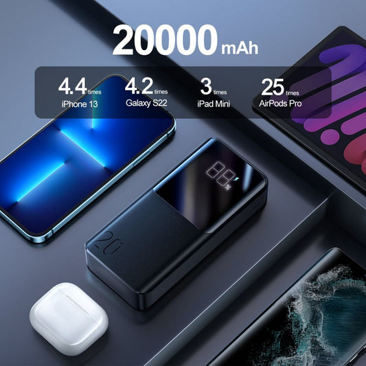 Joyroom külső akkumulátor, 20000mAh, 22.5W, QC + PD, 1 x USB-C - 2 x USB-A, Fekete JR-QP192