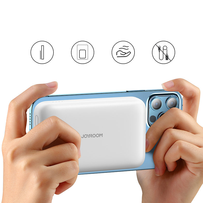 Joyroom JR-W020 vezeték nélküli külső akkumulátor, 10000mAh, 20W, QC + PD + FQI, 1 x QI - 1 x USB-A - 1 x USB-C, Fehér