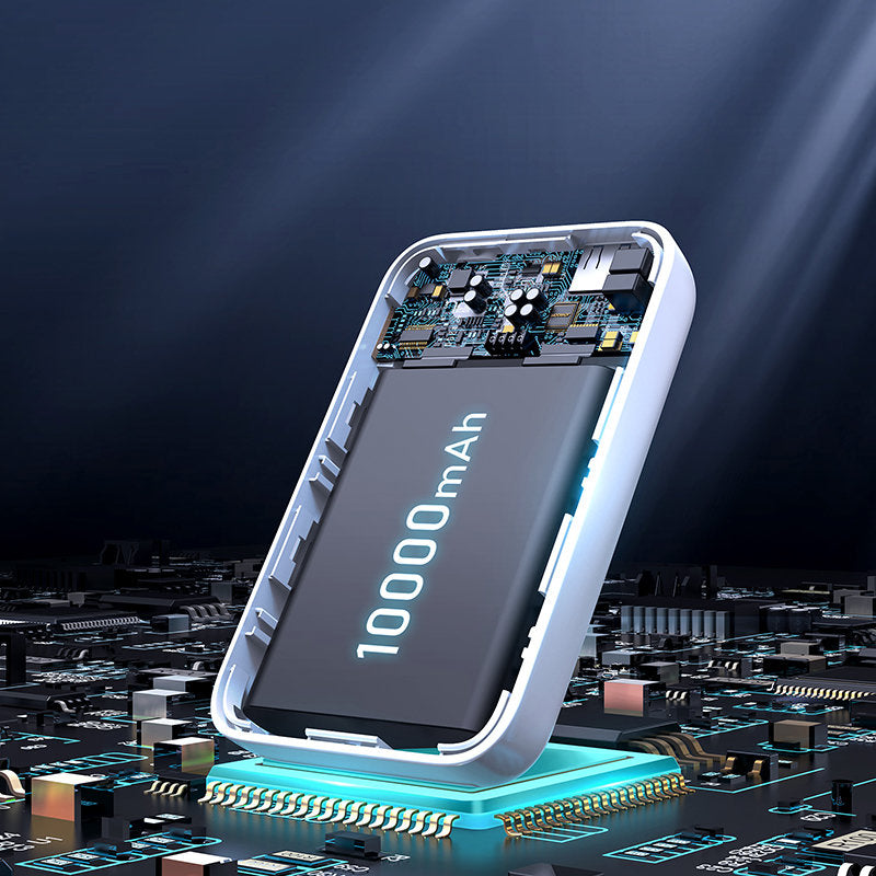 Joyroom JR-W020 vezeték nélküli külső akkumulátor, 10000mAh, 20W, QC + PD + FQI, 1 x QI - 1 x USB-A - 1 x USB-C, Fehér