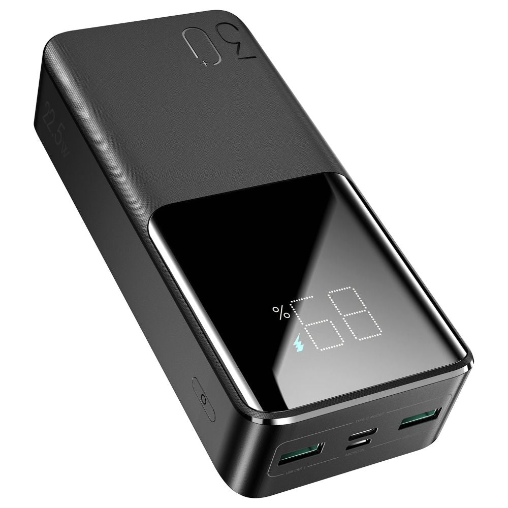 Joyroom JR-QP193 külső akkumulátor, 30000mAh, 22,5W, QC + PD, 1 x USB-C - 2 x USB-A, Fekete
