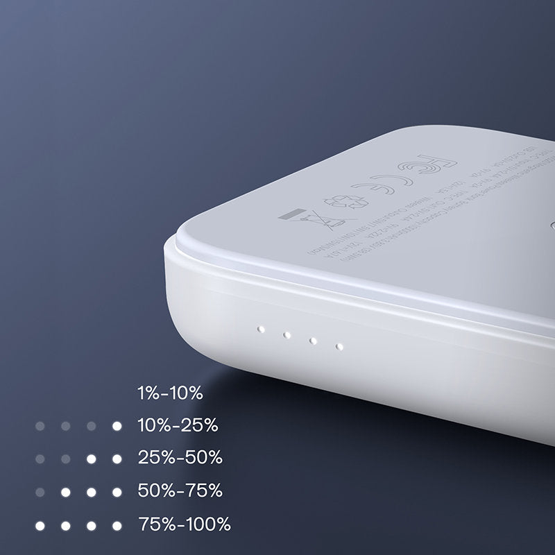 Joyroom JR-W020 vezeték nélküli külső akkumulátor, 10000mAh, 20W, QC + PD + FQI, 1 x QI - 1 x USB-A - 1 x USB-C, Fehér