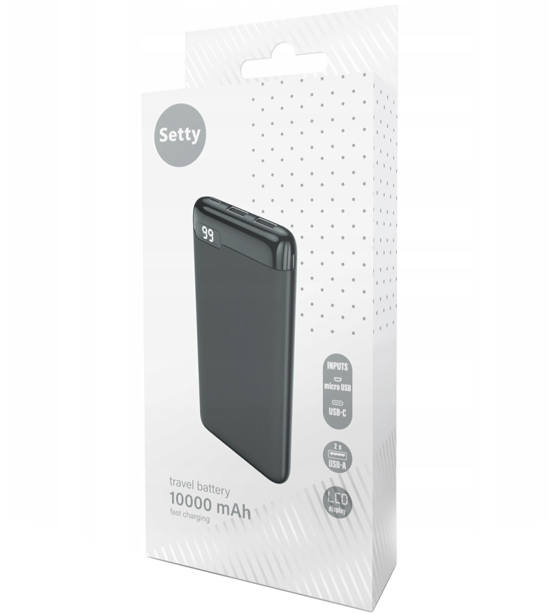 Setty SPBL-10 külső akkumulátor, 10000mAh, 10W, 2 x USB-A, fekete