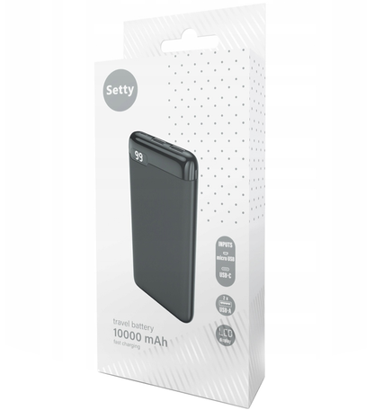 Setty SPBL-10 külső akkumulátor, 10000mAh, 10W, 2 x USB-A, fekete
