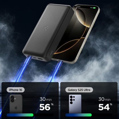 Spigen külső akkumulátor, 20000mAh, 30W, QC + PD, 1 x USB-A - 2 x USB-C, Fekete ABA09433