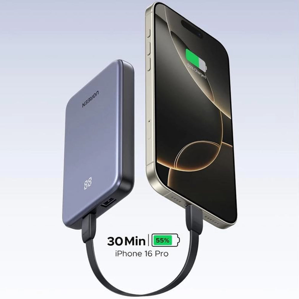 UGREEN 75131B külső akkumulátor, 10000mAh, 22.5W, QC + PD, 1 x USB-A - 1 x USB-C, szürke