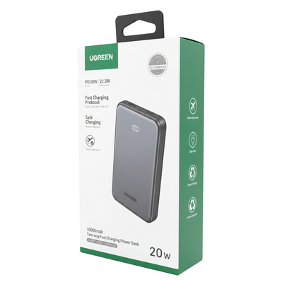 UGREEN 75131B External Battery, 10000mAh, 22.5W, QC + PD, 1 x USB-A - 1 x USB-C, Gray