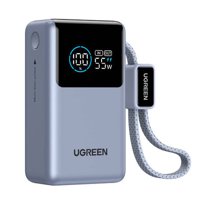 UGREEN Nexode Pro PB727 (75701B) külső akkumulátor, 10000mAh, 55W, QC + PD, 1 x USB-A - 2 x USB-C, Szürke