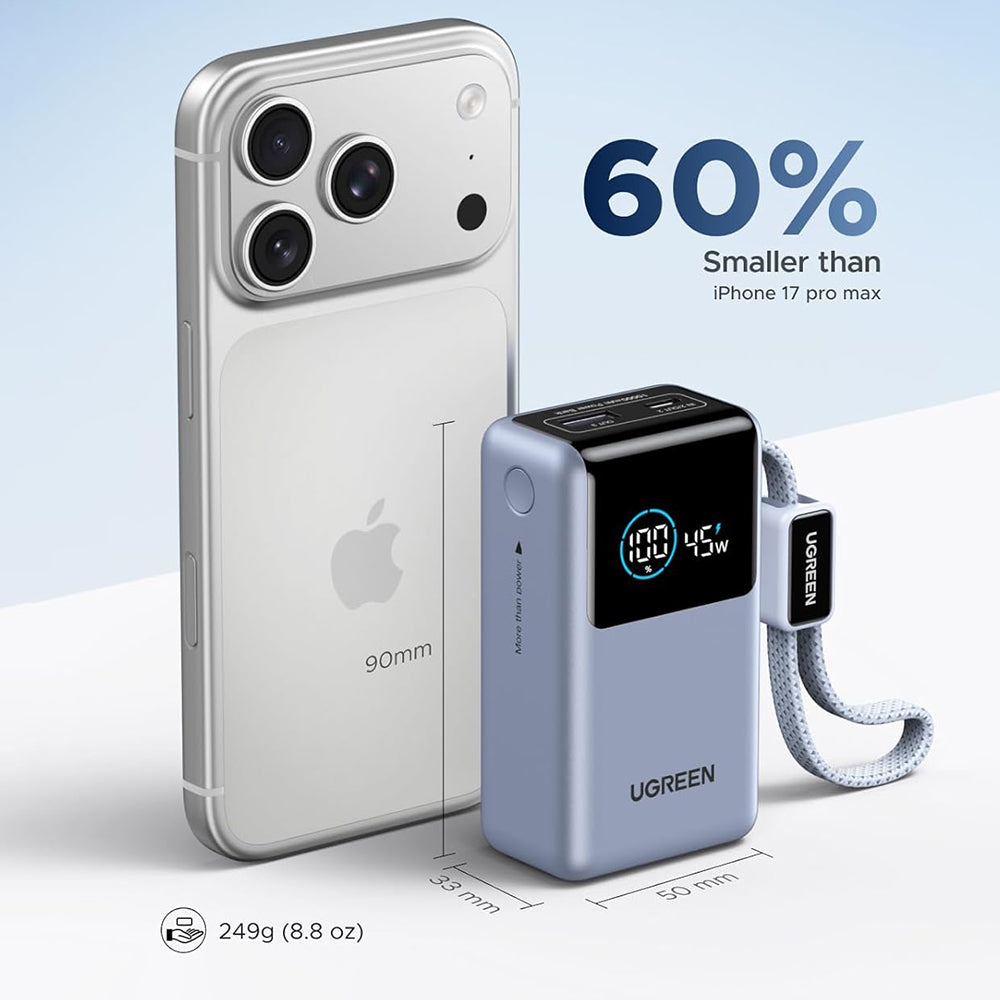 UGREEN Nexode Pro PB727 (75701B) külső akkumulátor, 10000mAh, 55W, QC + PD, 1 x USB-A - 2 x USB-C, Szürke