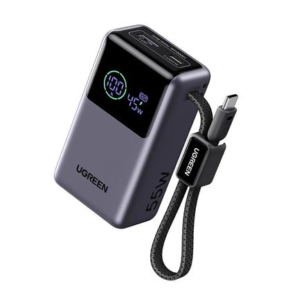 UGREEN Nexode Pro PB727 External Battery (85301B), 10000mAh, 55W, QC + PD, 1 x USB-A - 2 x USB-C, Gray