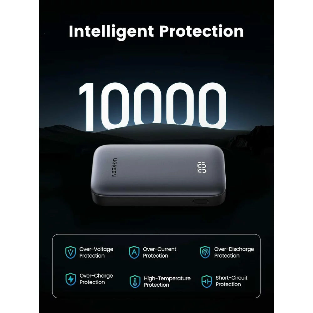 UGREEN PB502 külső akkumulátor, 10000mAh, 30W, QC + PD, 1 x USB-A - 1 x USB-C, szürke