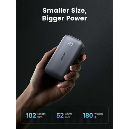 UGREEN PB502 külső akkumulátor, 10000mAh, 30W, QC + PD, 1 x USB-A - 1 x USB-C, szürke