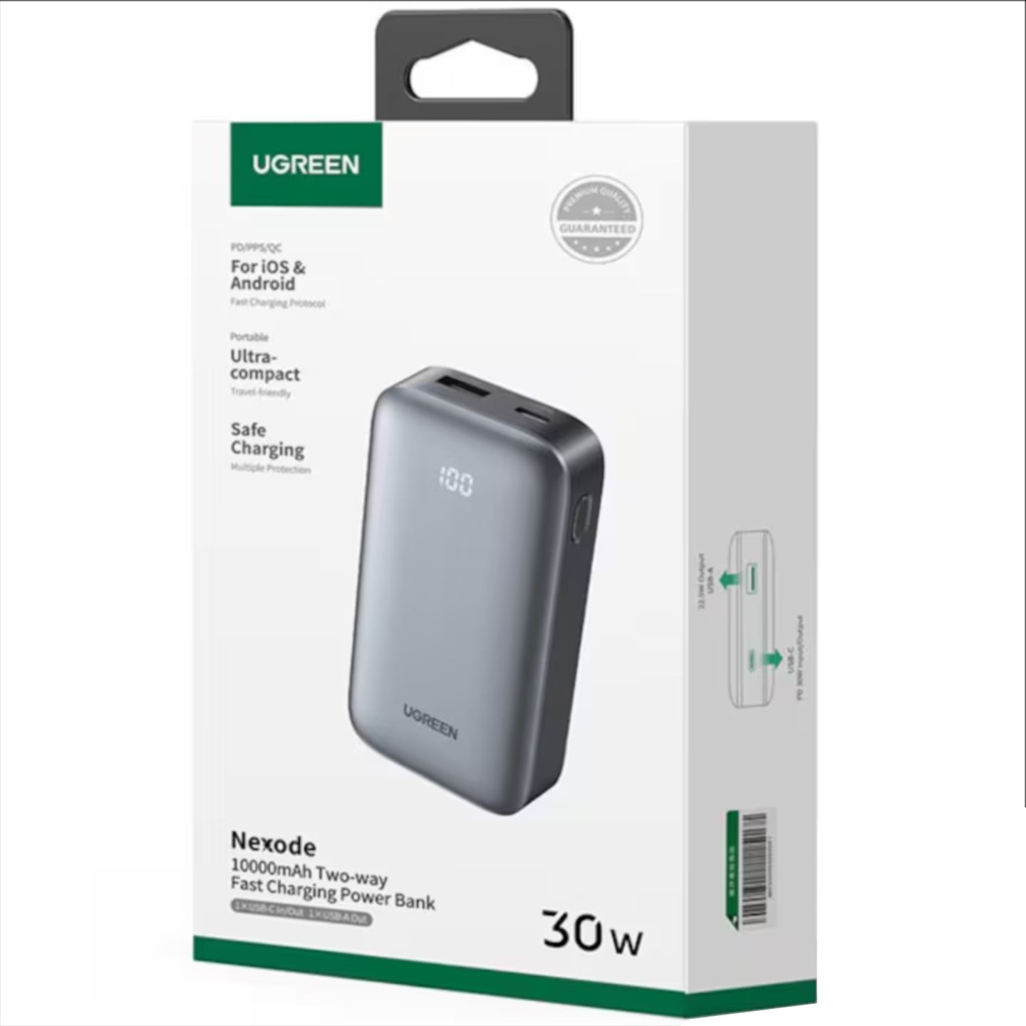 UGREEN PB502 külső akkumulátor, 10000mAh, 30W, QC + PD, 1 x USB-A - 1 x USB-C, szürke