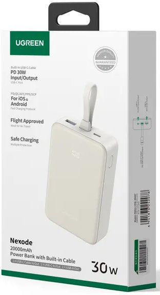 UGREEN PB521 külső akkumulátor, 20000mAh, 30W, QC + PD, 1 x USB-A - 2 x USB-C, Fehér