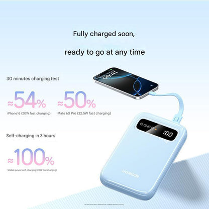 UGREEN PB522 külső akkumulátor, 10000mAh, 20W, QC + PD, 1 x USB-A - 1 x USB-C, Kék