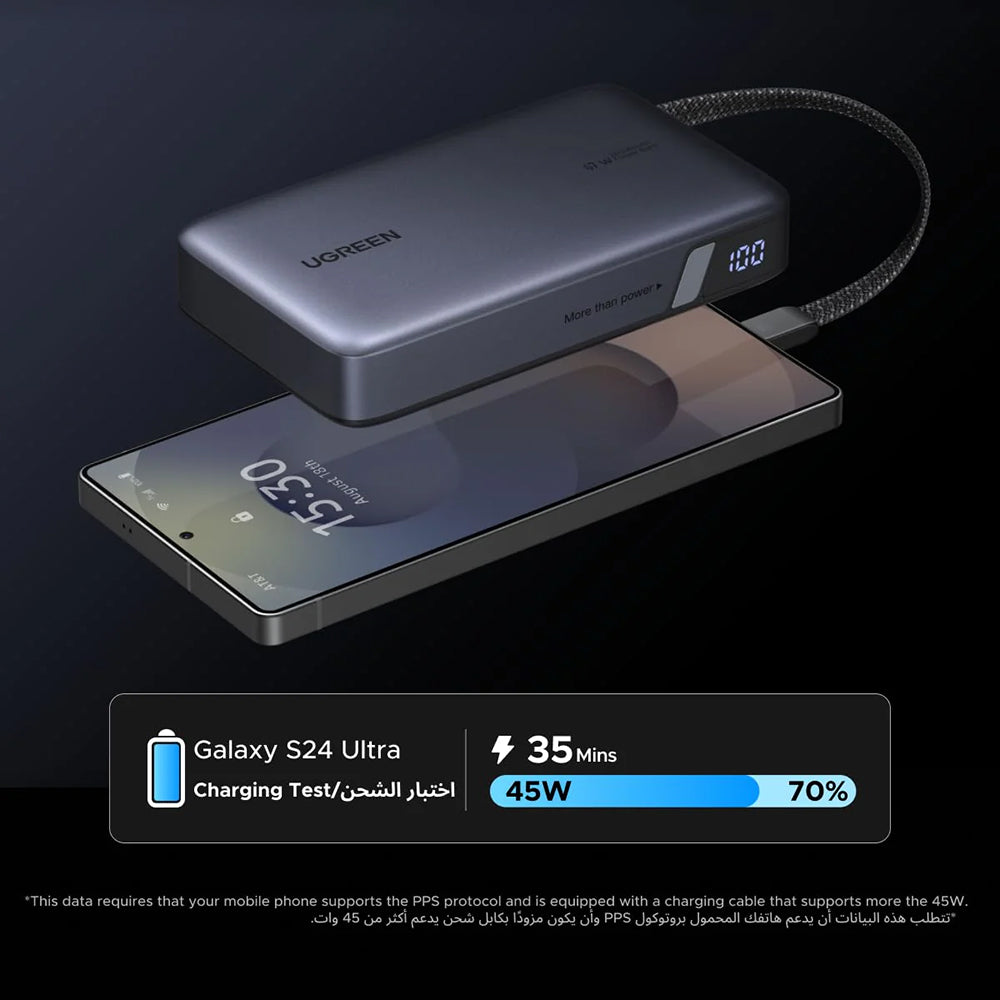 UGREEN PB550 külső akkumulátor, 20000mAh, 67W, QC + PD, 1 x USB-A - 2 x USB-C, szürke