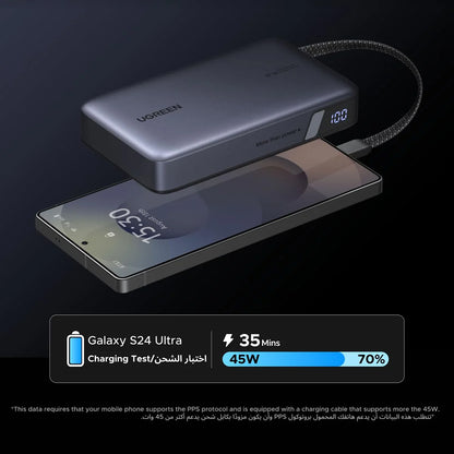 UGREEN PB550 külső akkumulátor, 20000mAh, 67W, QC + PD, 1 x USB-A - 2 x USB-C, szürke