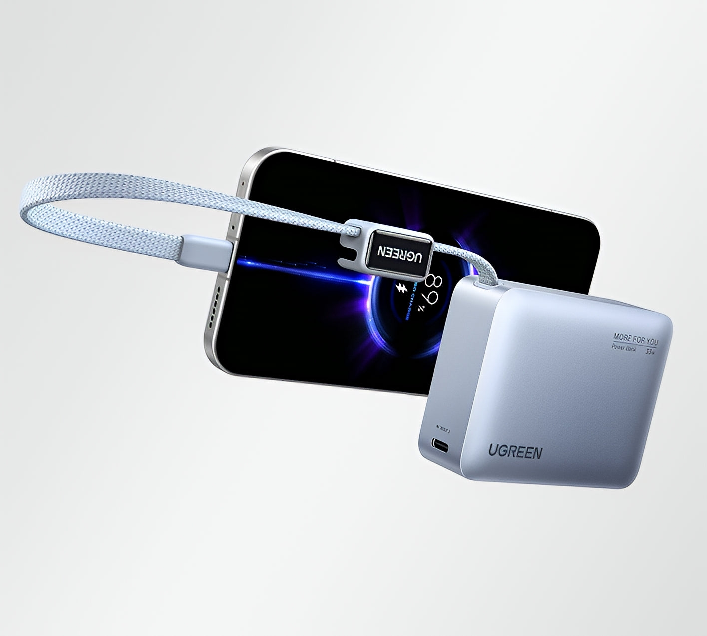 UGREEN PB584 External Battery (75173B), 10000mAh, 33W, QC + PD, 1 x USB-A - 2 x USB-C, Blue