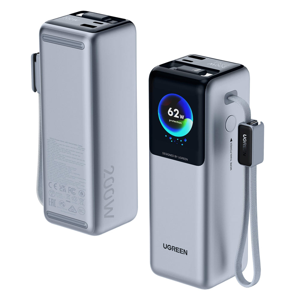 UGREEN PB728 (75702B) külső akkumulátor, 25000mAh, 200W, QC + PD, 1 x USB-A - 3 x USB-C, Szürke