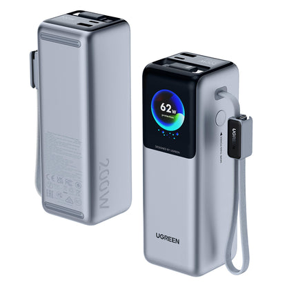 UGREEN PB728 (75702B) külső akkumulátor, 25000mAh, 200W, QC + PD, 1 x USB-A - 3 x USB-C, Szürke
