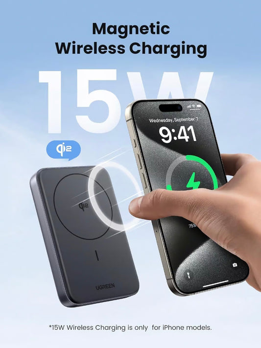 UGREEN PB761 külső akkumulátor, 10000mAh, 30W, PD + FQI, 1 x QI - 1 x USB-C, Szürke