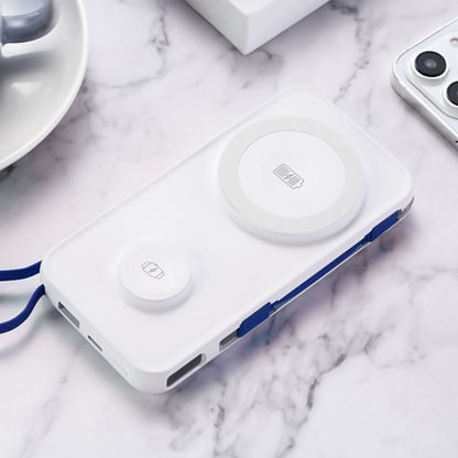 Vezeték nélküli külső akkumulátor 3MK PastelUp, 10000mAh, 22.5W, QC + PD + FQI, 1 x USB-A - 1 x USB-C - 2 x QI, Fehér