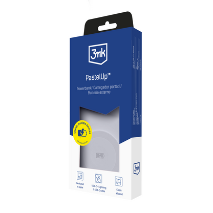 Vezeték nélküli külső akkumulátor 3MK PastelUp, 10000mAh, 22.5W, QC + PD + FQI, 1 x USB-A - 1 x USB-C - 2 x QI, Fehér