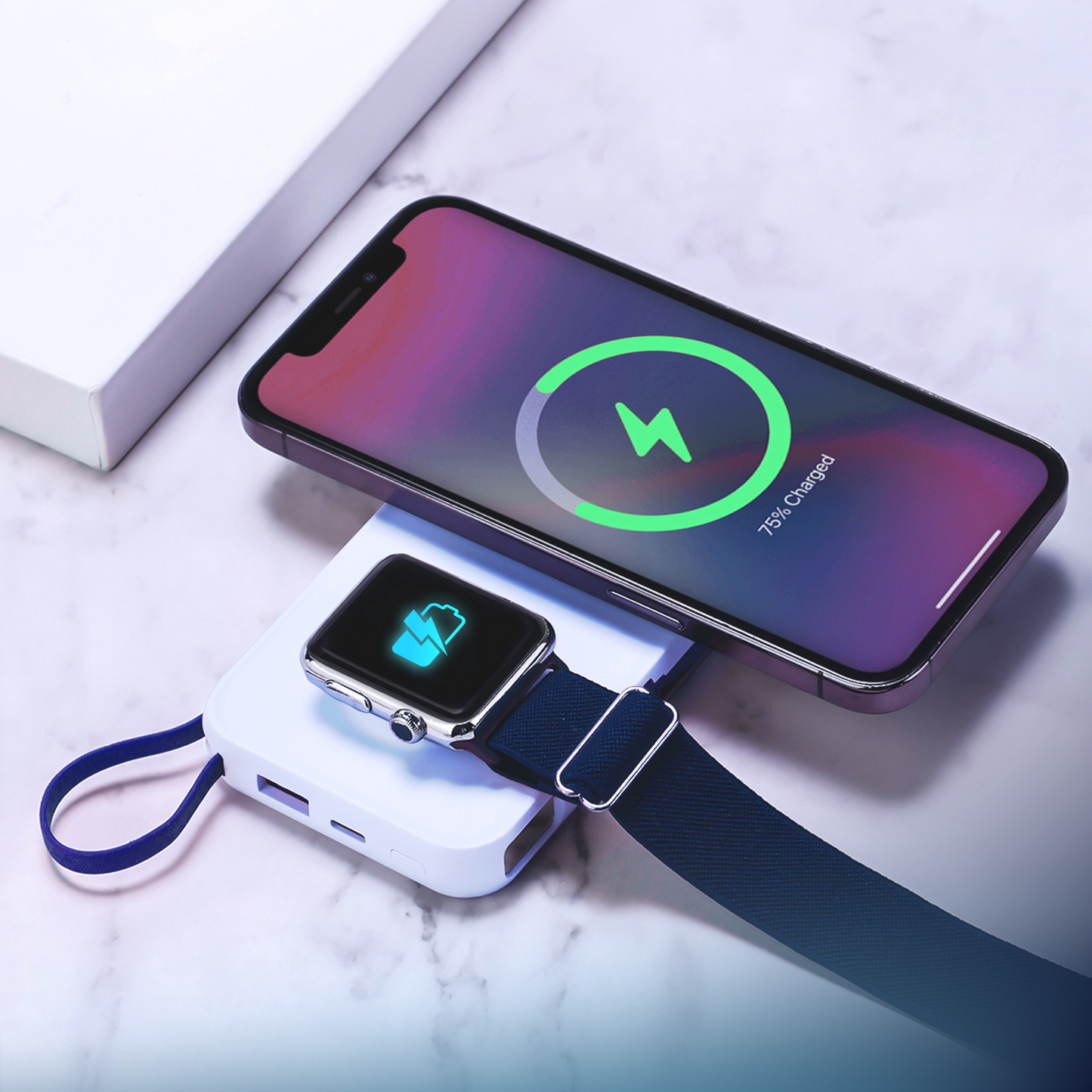 Vezeték nélküli külső akkumulátor 3MK PastelUp, 10000mAh, 22.5W, QC + PD + FQI, 1 x USB-A - 1 x USB-C - 2 x QI, Fehér