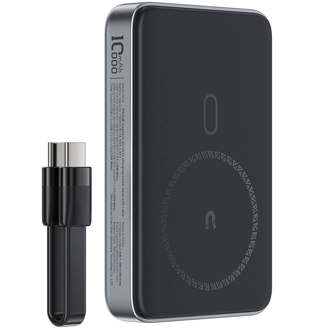 Külső vezeték nélküli akkumulátor Acefast M10, 10000mAh, 30W, PD + FQI, 1 x QI - 2 x USB-C, Fekete