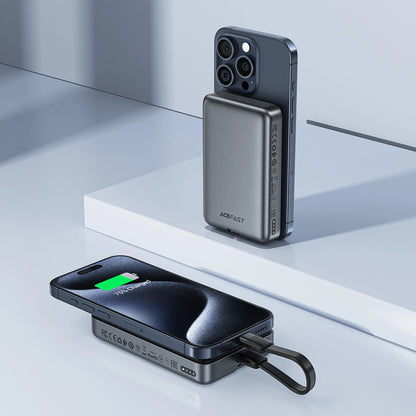 Külső vezeték nélküli akkumulátor Acefast M10, 10000mAh, 30W, PD + FQI, 1 x QI - 2 x USB-C, Fekete