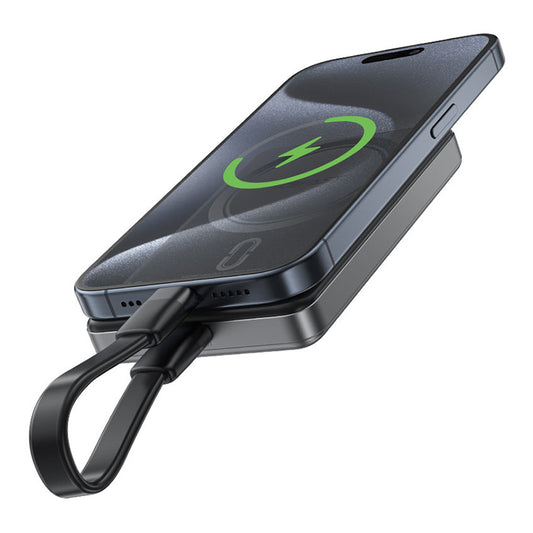 Acefast M12 vezeték nélküli külső akkumulátor, 10000mAh, 20W, PD + FQI, 1 x QI - 1 x USB-C, Fekete