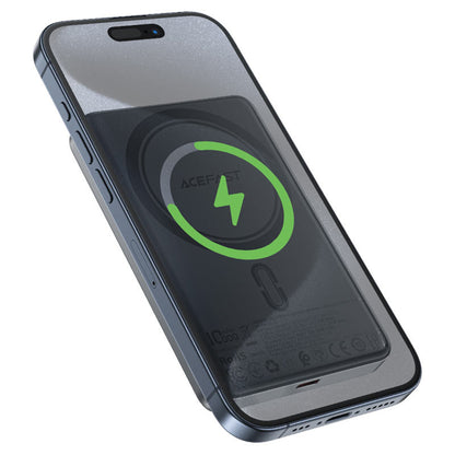 Acefast M12 Wireless External Battery, 10000mAh, 20W, PD + FQI, 1 x QI - 1 x USB-C, Black