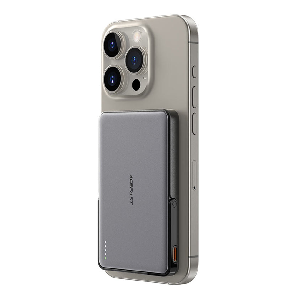 Acefast M16 vezeték nélküli külső akkumulátor, 5000mAh, 18W, PD + FQI, 1 x QI - 1 x USB-C, fekete