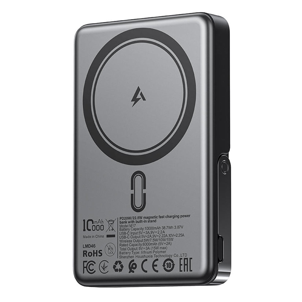 Acefast M17 vezeték nélküli külső akkumulátor, 10000mAh, 22.5W, PD + FQI, 1 x QI - 1 x USB-C, Fekete
