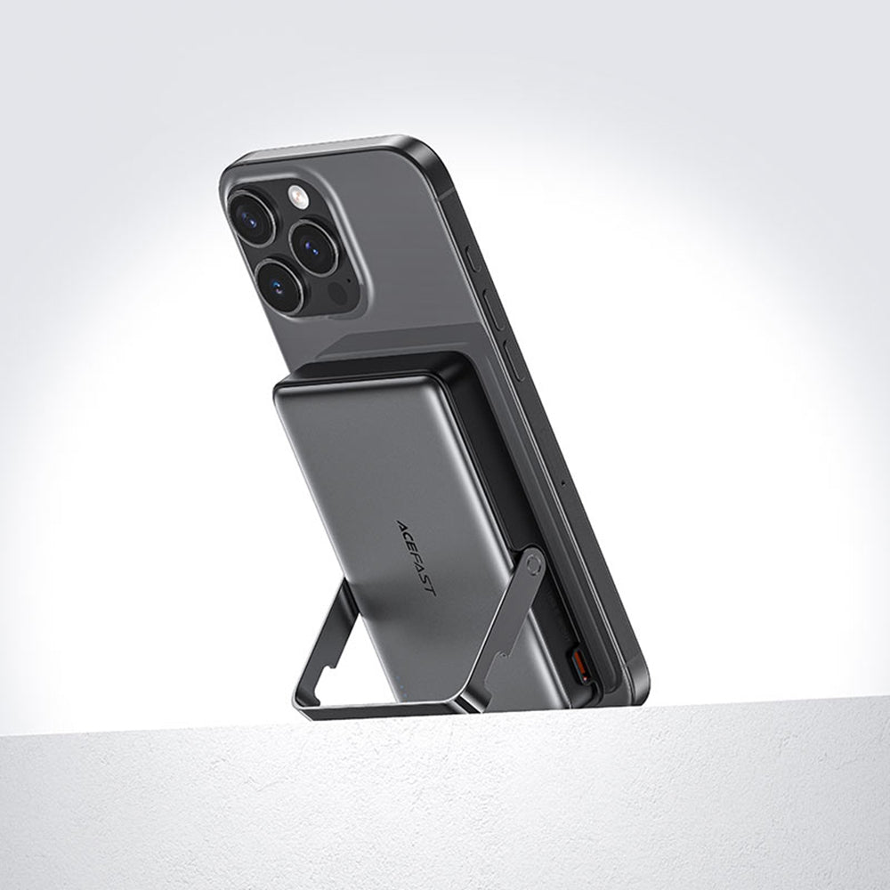 Acefast M17 vezeték nélküli külső akkumulátor, 10000mAh, 22.5W, PD + FQI, 1 x QI - 1 x USB-C, Fekete