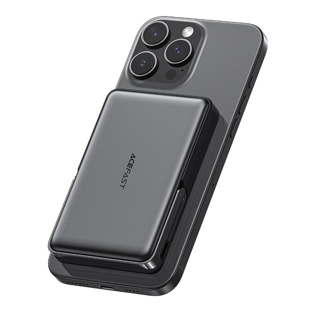 Acefast M17 vezeték nélküli külső akkumulátor, 10000mAh, 22.5W, PD + FQI, 1 x QI - 1 x USB-C, Fekete