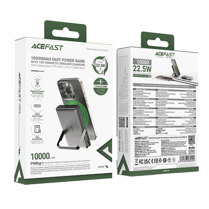 Acefast M17 vezeték nélküli külső akkumulátor, 10000mAh, 22.5W, PD + FQI, 1 x QI - 1 x USB-C, Fekete