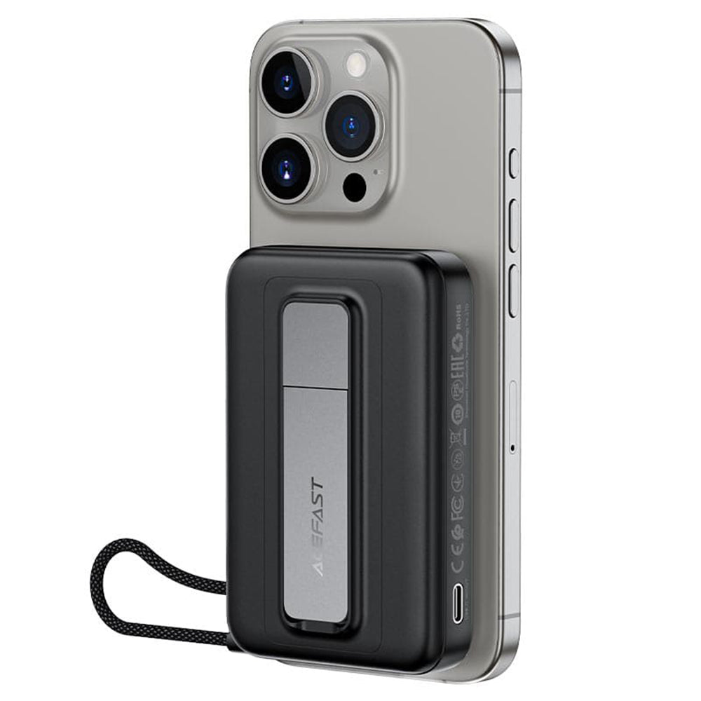Acefast M24 Wireless External Battery, 10000mAh, 22.5W, PD + FQI, 1 x QI - 2 x USB-C, Gray